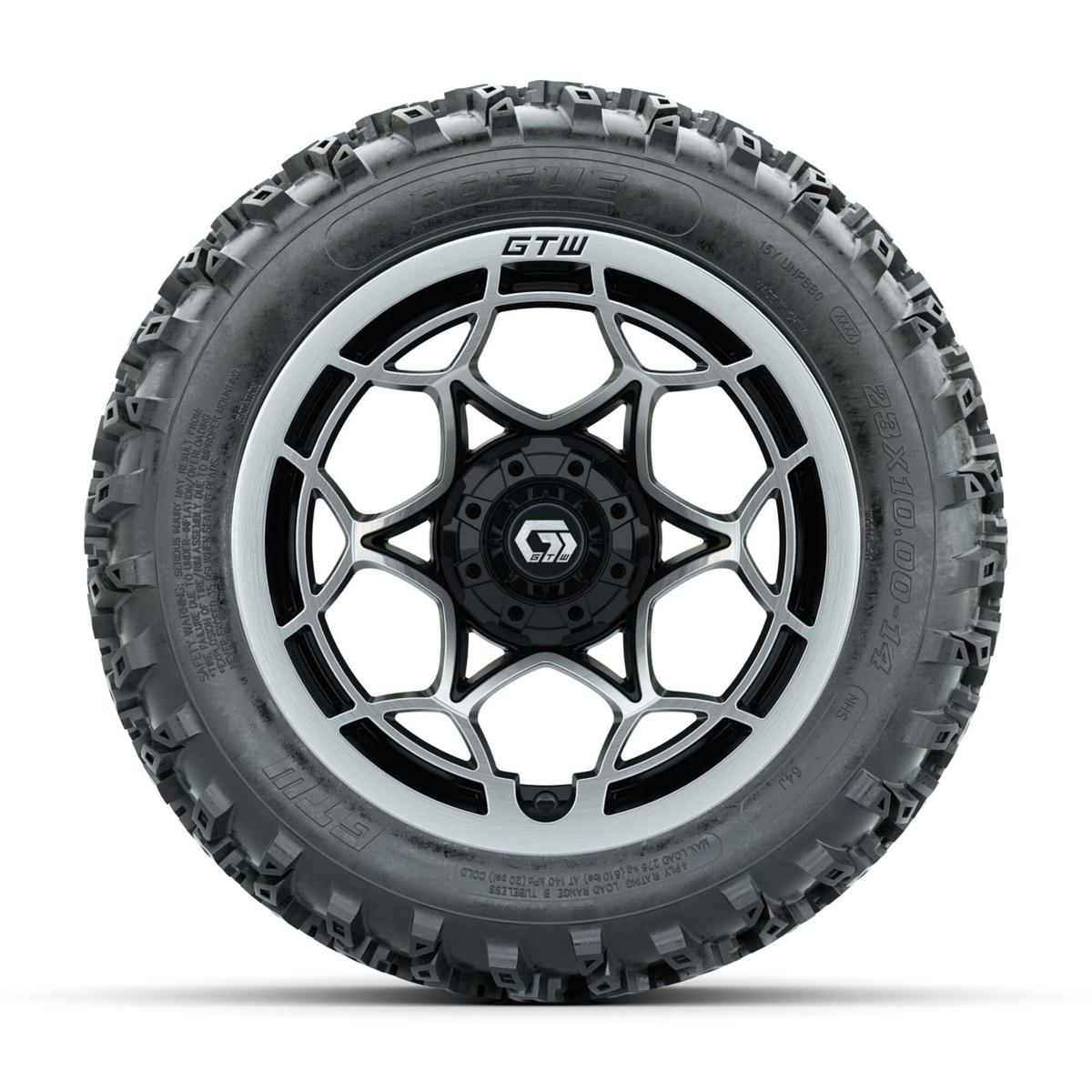 GTW&reg; Nexus Black/Silver 14 in Wheels with 23X10.00-14 Rogue All-Terrain Tires – Full Set