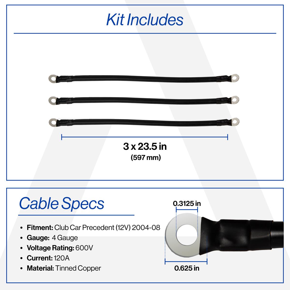 Club Car Precedent with 12V Batteries 4-Gauge Battery Cable Set (Years 2004-2008)