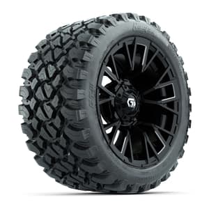 GTW&reg; Vandal Matte Black/Machined 14 in Wheels with 23X10-R14 Nomad Steel Belt Radial All-Terrain Tires – Full Set