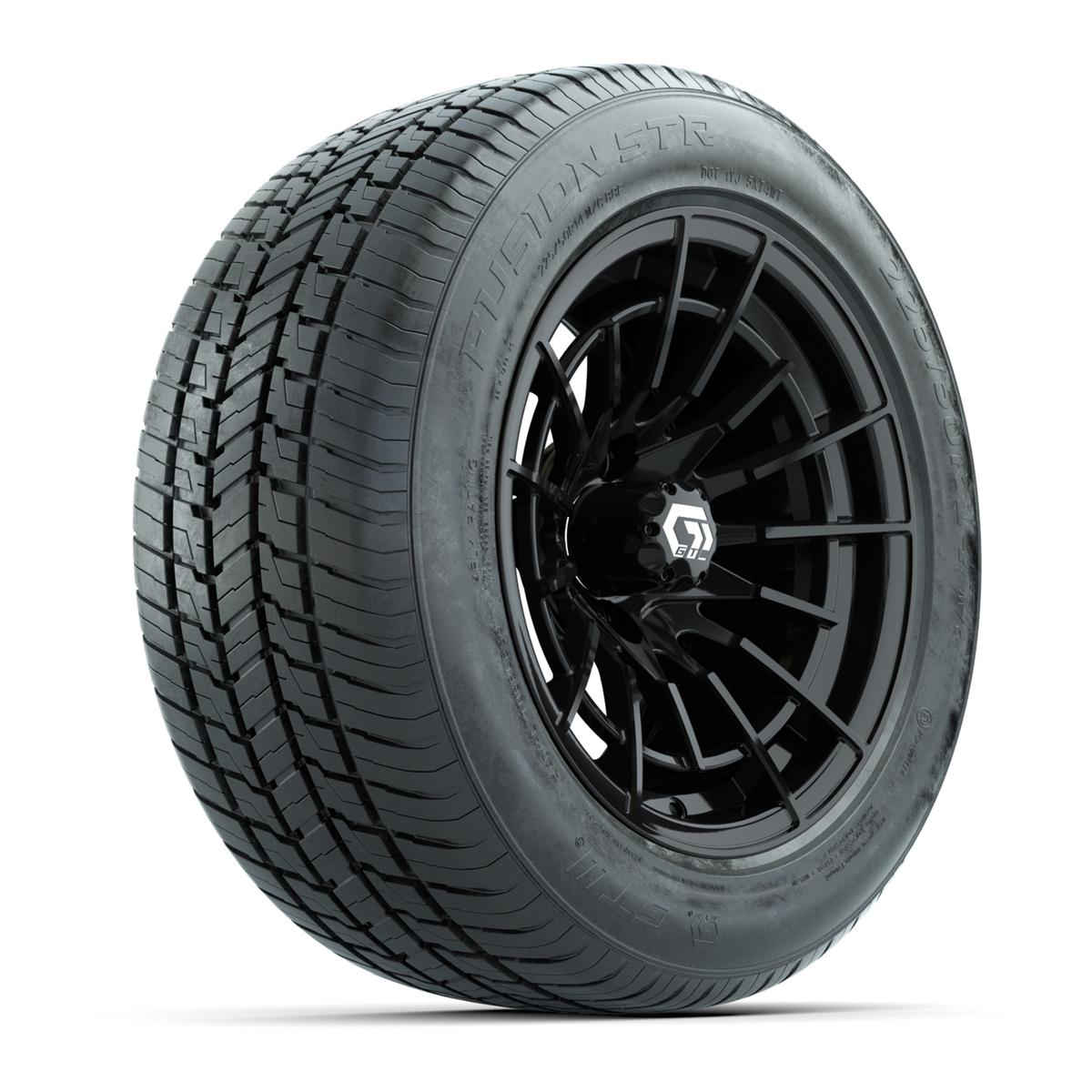 GTW&reg; Boost Gloss Black 14 in Wheels with 255/50-R14 Fusion STR DOT Approved Street Tires - Full Set