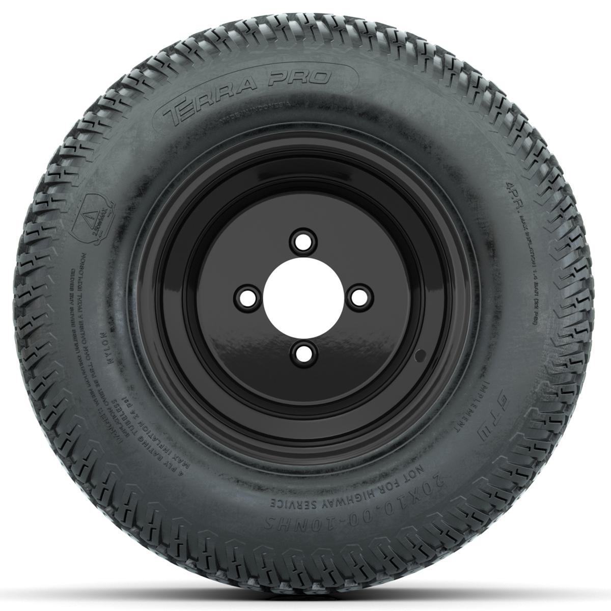 Set of (4) 10 in Black Steel Offset Wheels with 20x10-10 S-Tread Terra Pro Tires