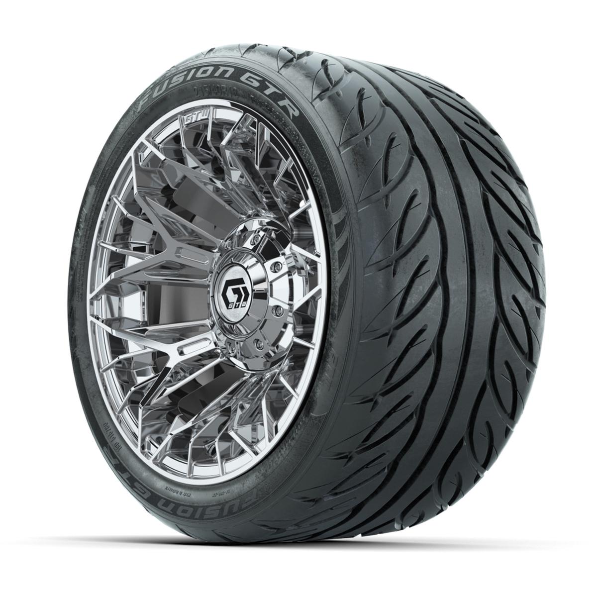 GTW&reg; Stellar Chrome 12 in Wheels with 215/40-R12 Fusion GTR Steel Belt Radial Street Tires – Full Set