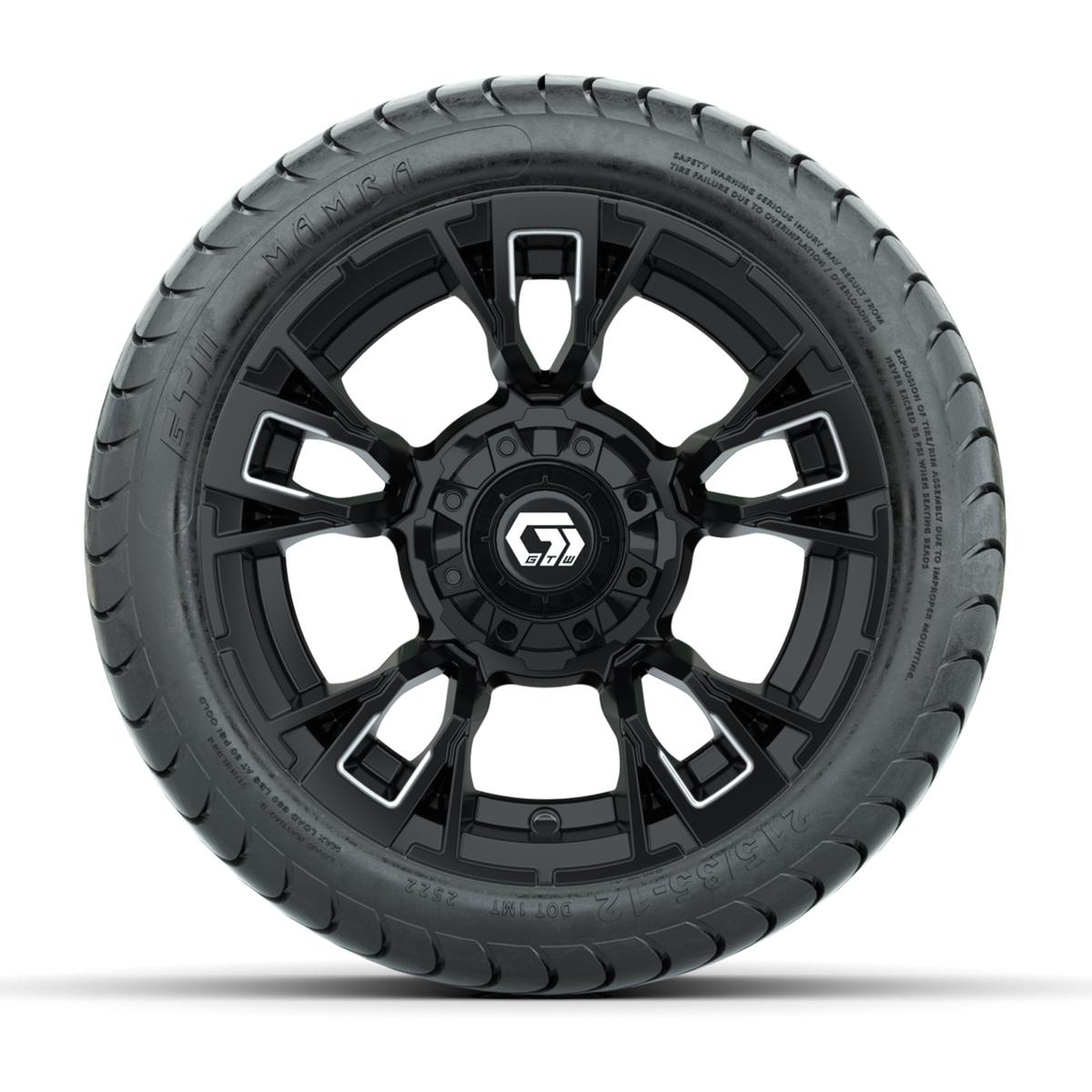 GTW® Vandal Matte Black/Machined 12 in Wheels with 215/35-12 Mamba Street Tires – Full Set