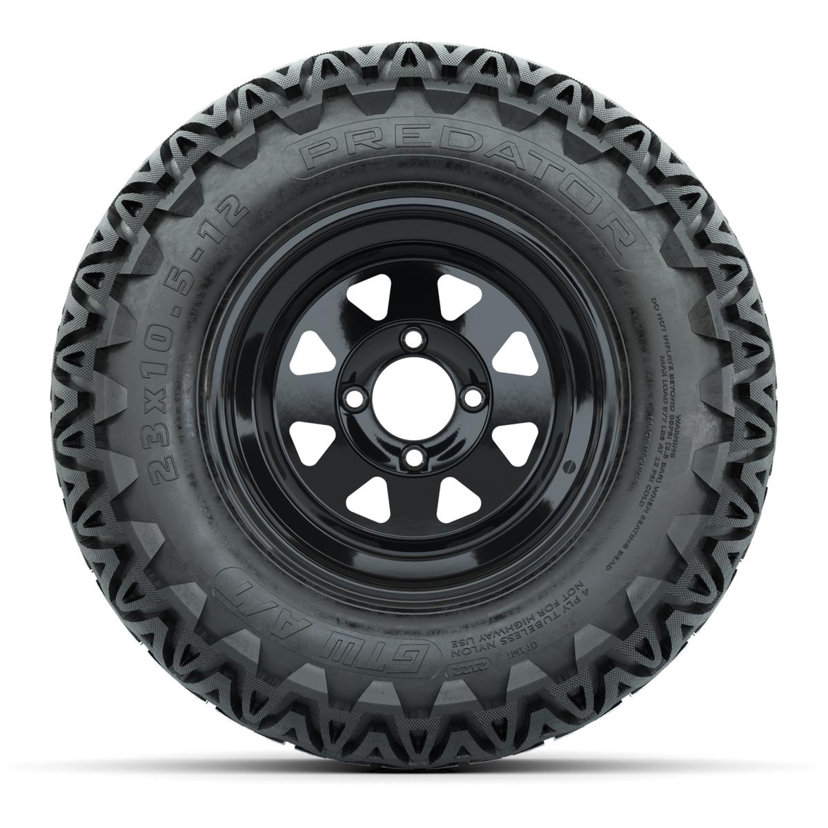 Set of (4) 12 in Black Steel Wheels with 23x10.5-12 GTW Predator All-Terrain Tires