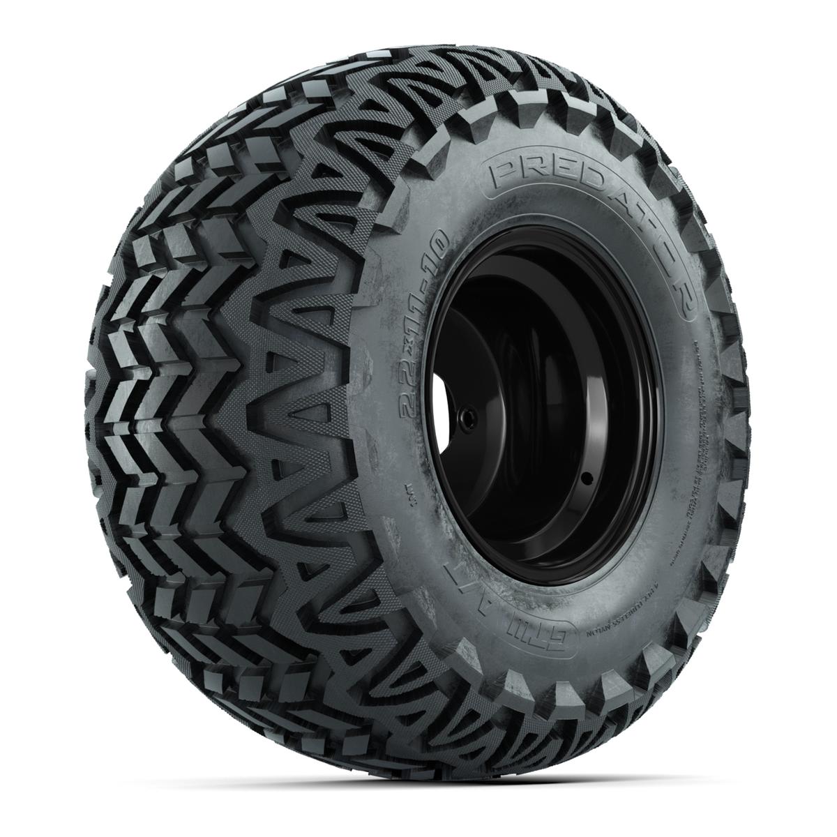 Set of (4) 10 in Matte Black Steel Offset Wheels with 22x11-10 Predator All Terrain Street Tires