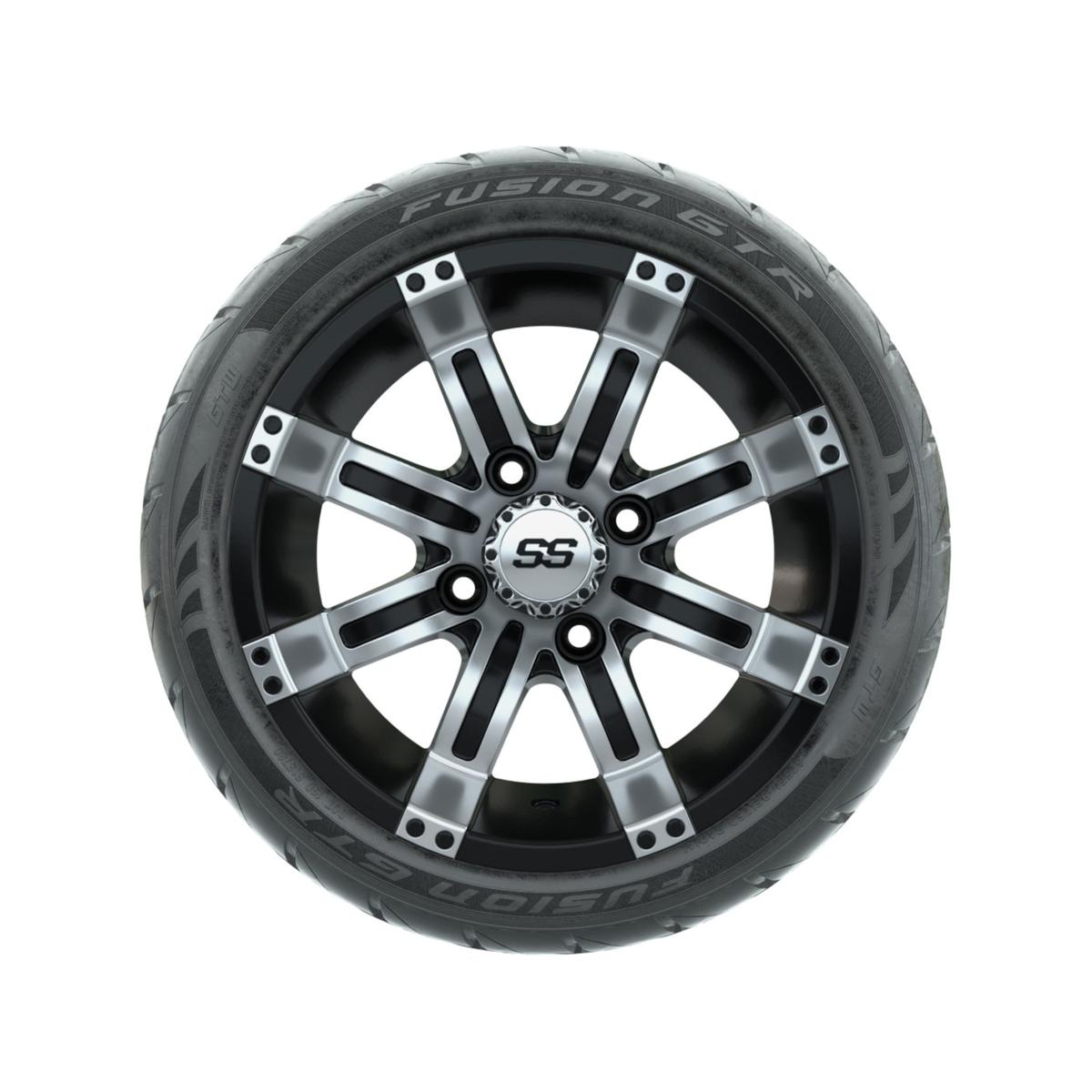 12” GTW Tempest Black/Machined Wheels with Fusion GTR Street Tires – Set of 4