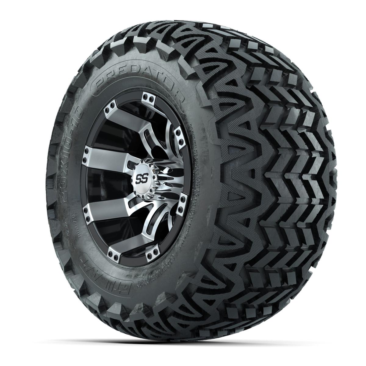 GTW Tempest Black and Machined Wheels with 20in Predator A-T Tires - 10 Inch