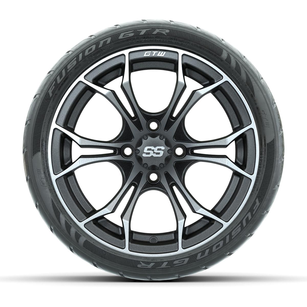 GTW&reg; Spyder Matte Gray/Machined 14 in Wheels with 205/40-R14 Fusion GTR Steel Belt Radial Street Tires – Full Set