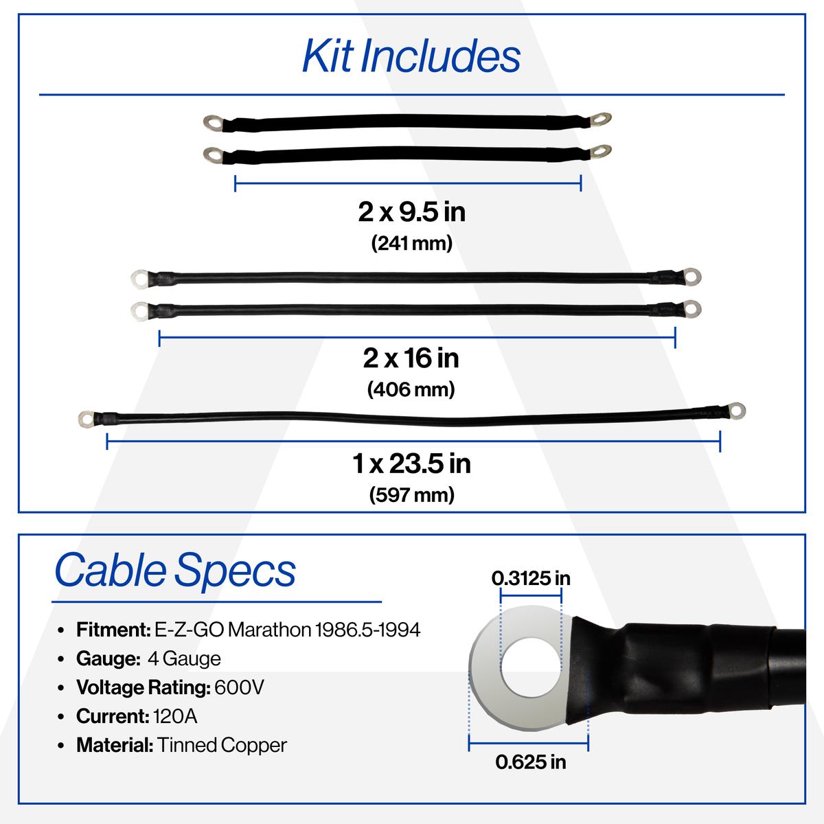 EZGO Marathon 4-Gauge Battery Cable Set (Years 1986.5-1994)