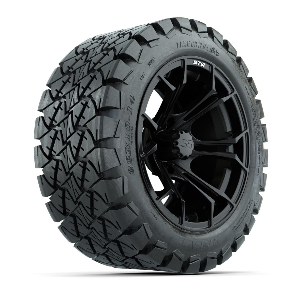 GTW Spyder Matte Black 14 in Wheels with 22x10-14 GTW Timberwolf All-Terrain Tires – Full Set