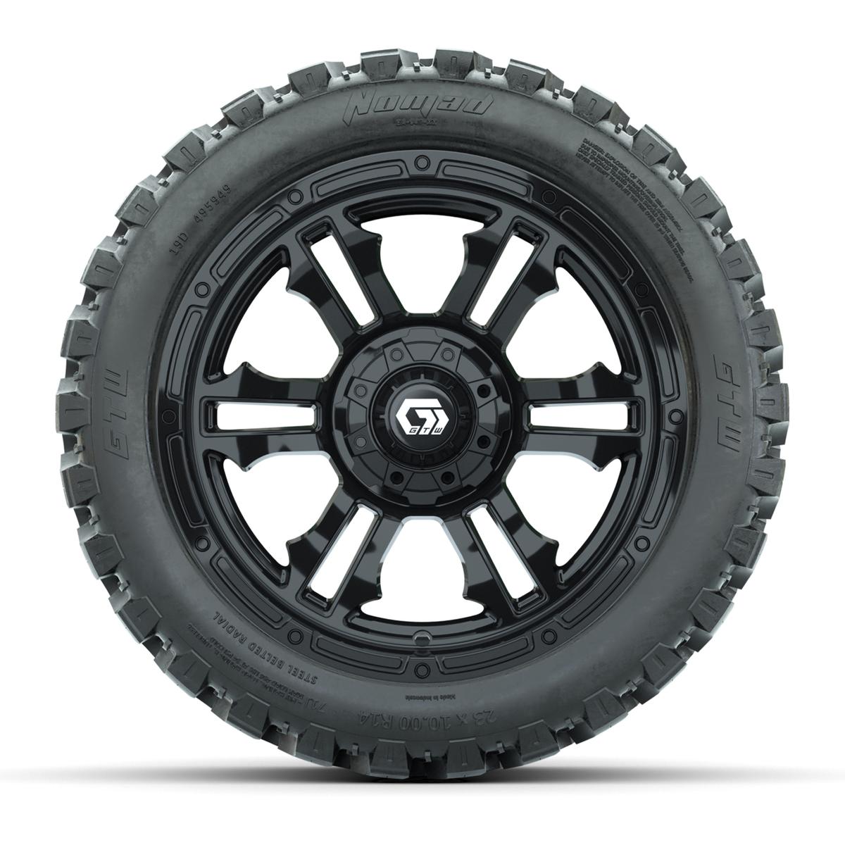GTW&reg; Shogun Gloss Black 14 in Wheels with 23X10-R14 Nomad Steel Belt Radial All-Terrain Tires – Full Set