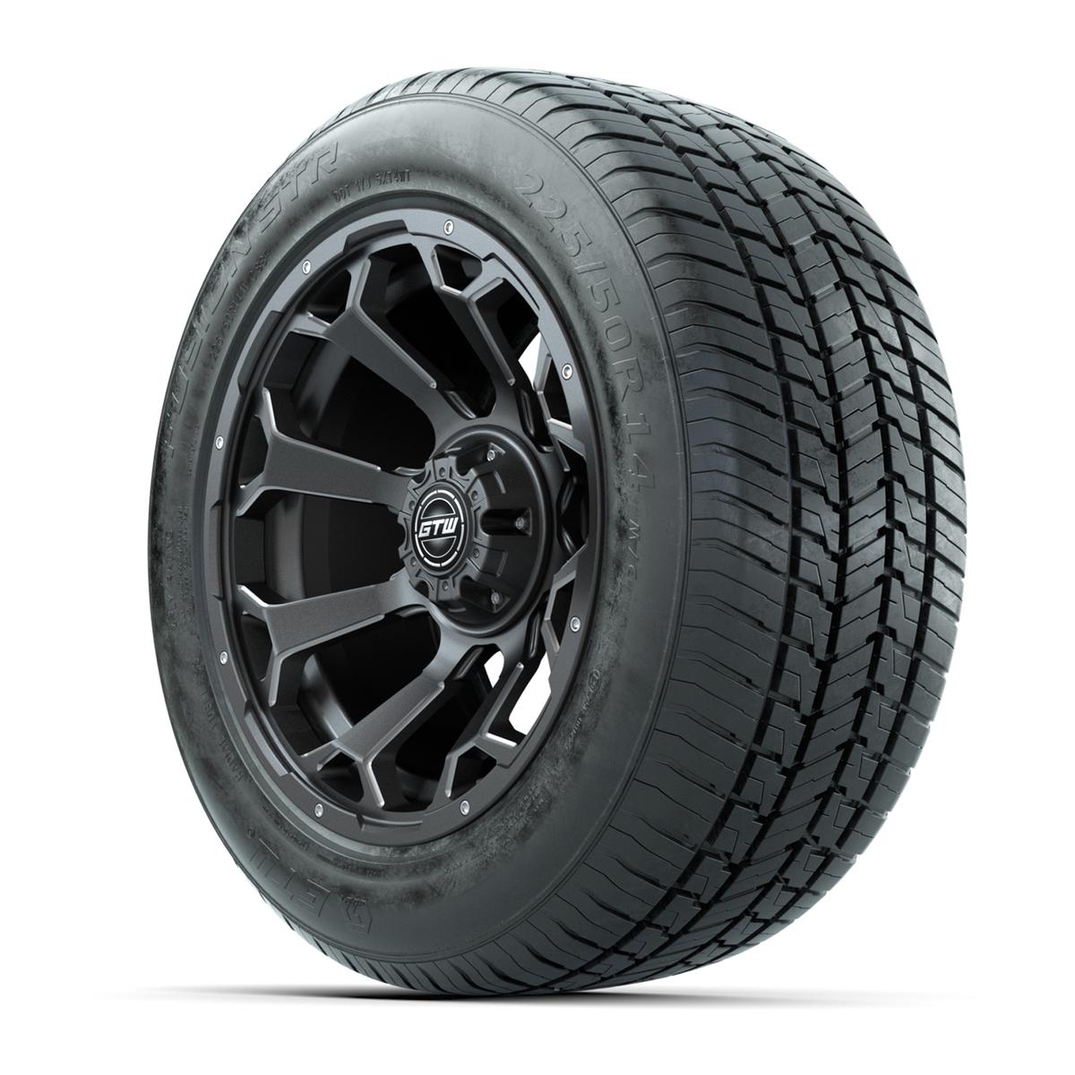 GTW&reg; Raven Matte Gray 14 in Wheels with 225/50-R14 Fusion STR DOT Approved Street Tires - Full Set