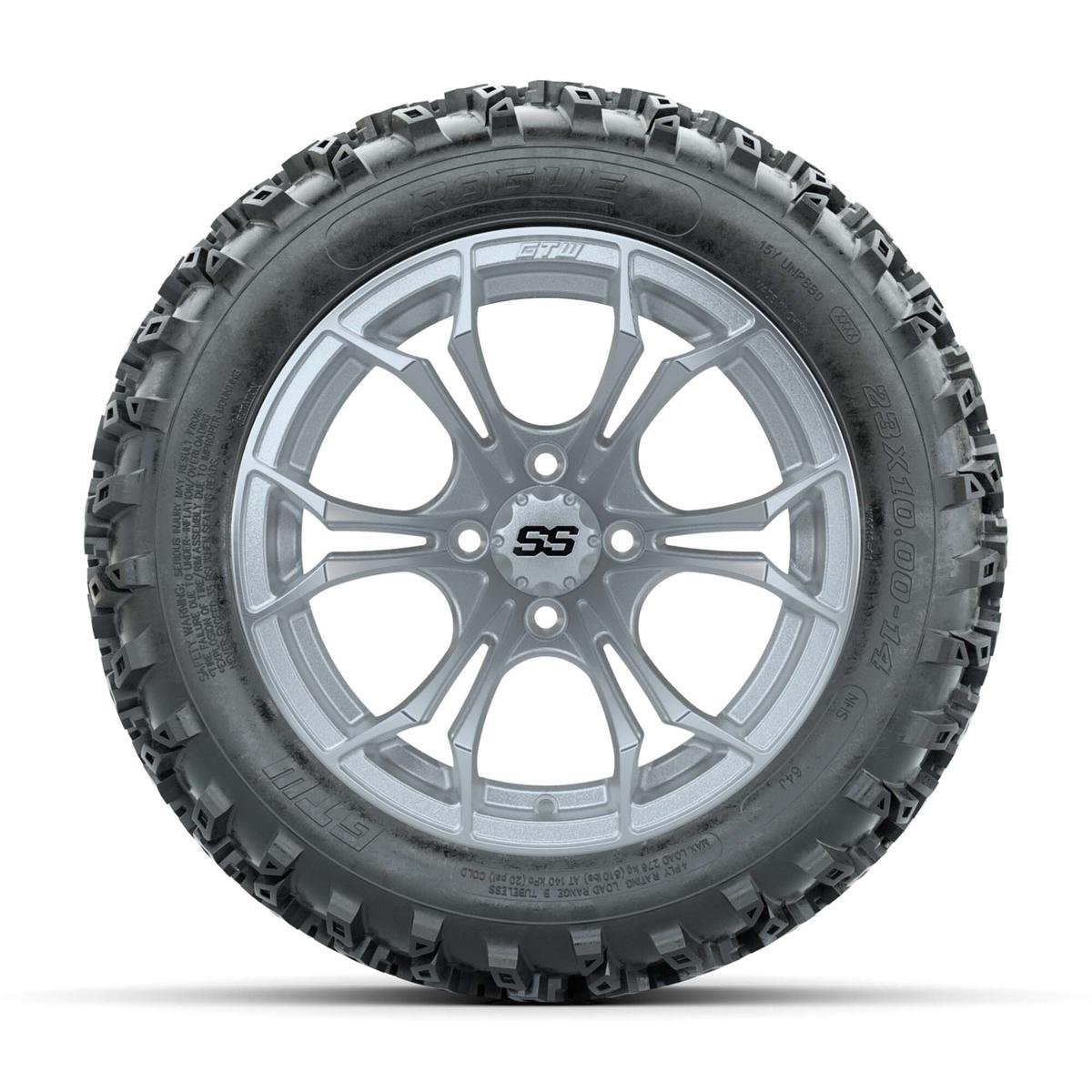 GTW&reg; Spyder Silver Brush 14 in Wheels with 23X10.00-14 Rogue All-Terrain Tires – Full Set
