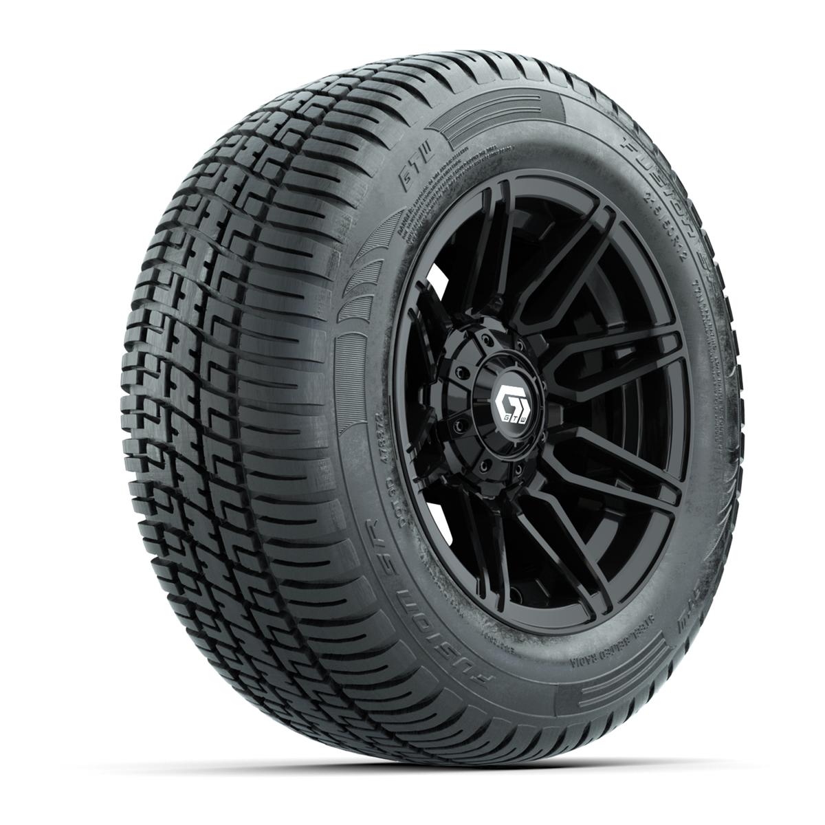 GTW® Stealth Gloss Black 12 in Wheels with 215/50-R12 Fusion S/R Steel Belt Radial Tires – Full Set