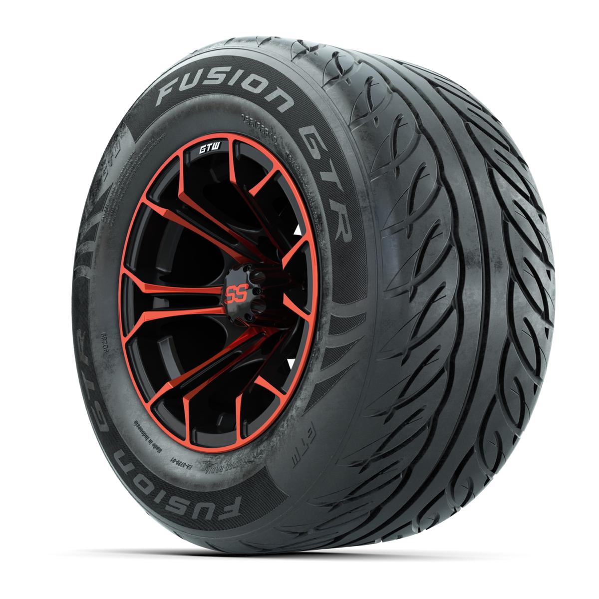 GTW&reg; Spyder Black/Red 12 in Wheels with 255/55-R12 Fusion GTR Steel Belt Radial Street Tires – Full Set
