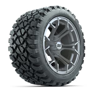 GTW&reg; Spyder Silver Brush 14 in Wheels with 23X10-R14 Nomad Steel Belt Radial All-Terrain Tires – Full Set