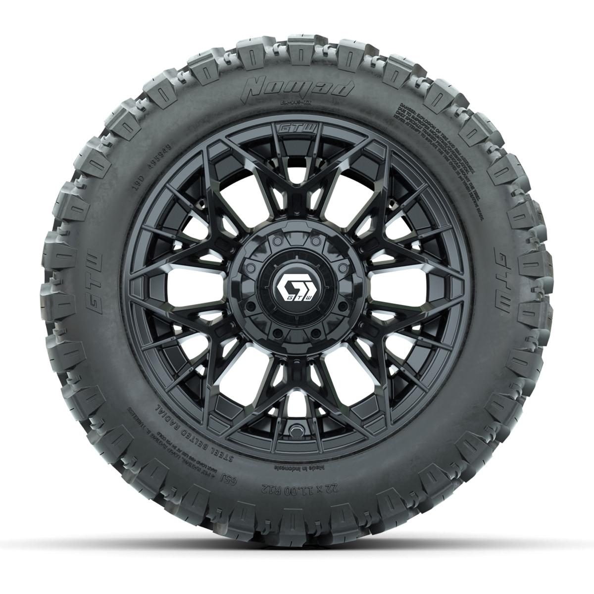 Set of (4) 12 in GTW® Stellar Black Wheels with 22x11-R12 Nomad All-Terrain Tires