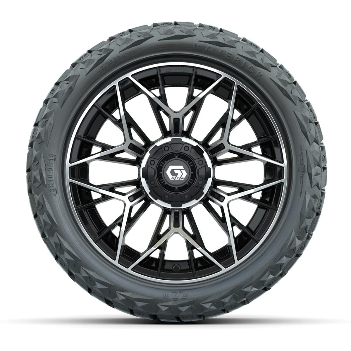 GTW Stellar Black/Machined 15 in Wheels with 23x10.00-R15 Maverick All-Terrain Tires – Full Set