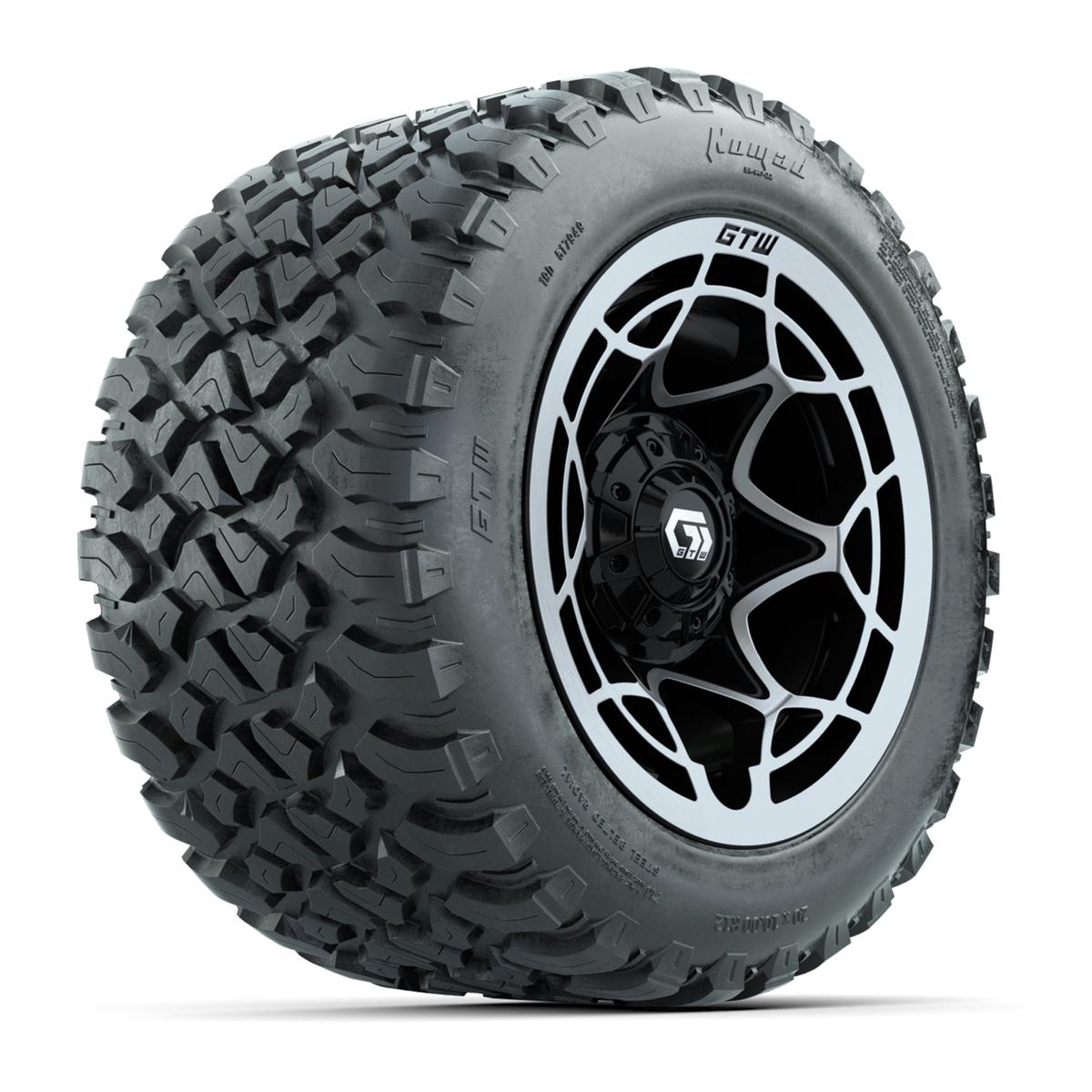 GTW&reg; Nexus Black with Silver Face 12 in Wheels with 20X10-12 Nomad Steel Belt Radial All-Terrain Tires – Full Set