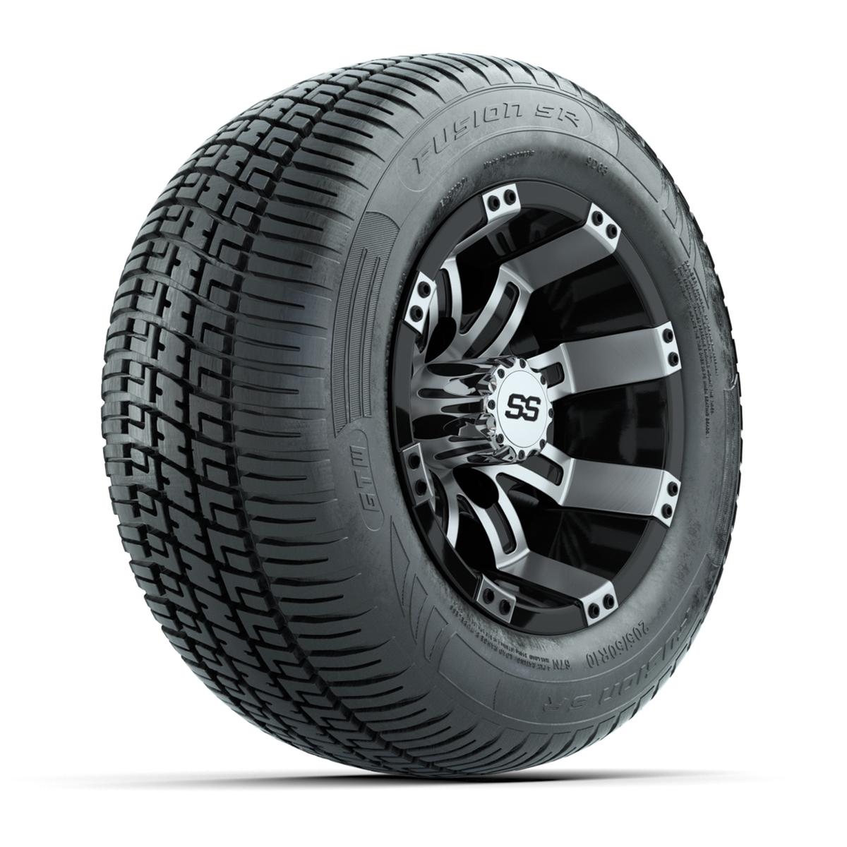 GTW Tempest Black/Machined 10 in Wheels with 205/50-R10 Fusion S/R Radial Steel Belt Street Tires – Full Set