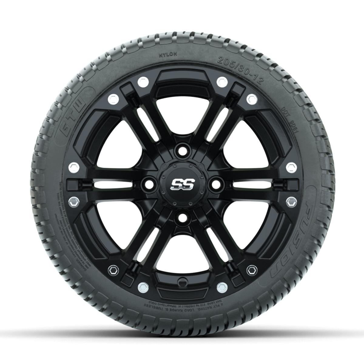 GTW Specter Matte Black 12 in Wheels with 205/30-12 Fusion Street Tires – Full Set
