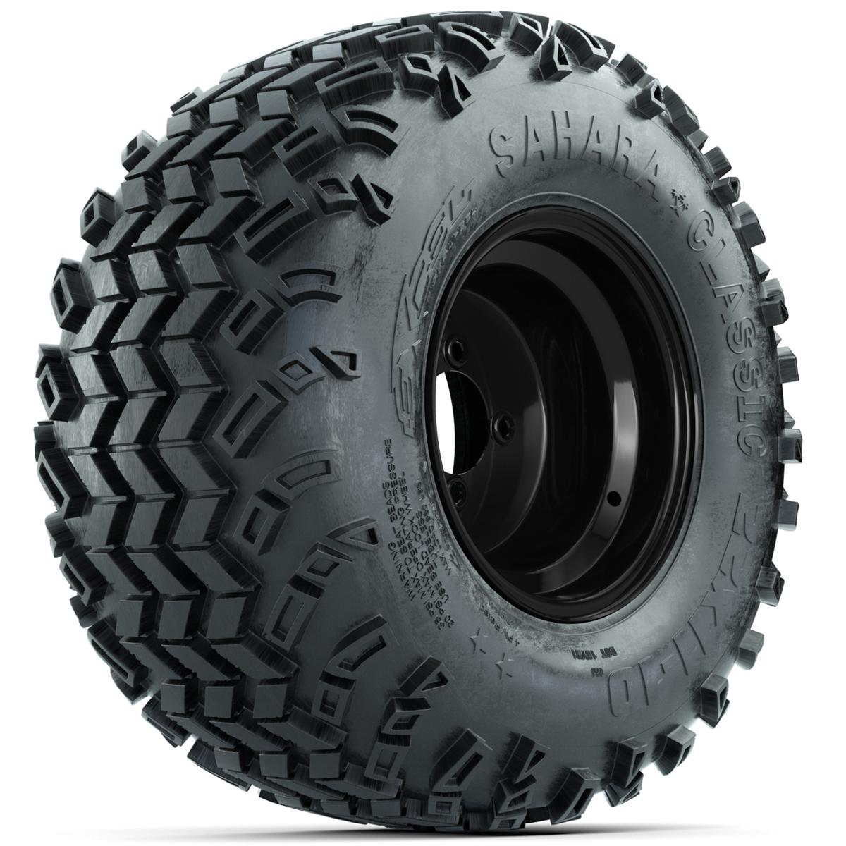Set of (4) 10 in Black Steel Offset Wheels with 22x11-10 Sahara Classic All Terrain Tires