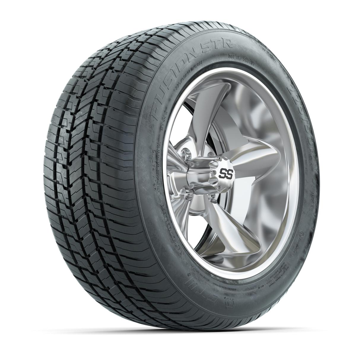 GTW&reg; Godfather Chrome 14 in Wheels with 225/50-R14 Fusion STR DOT Approved Street Tires - Full Set