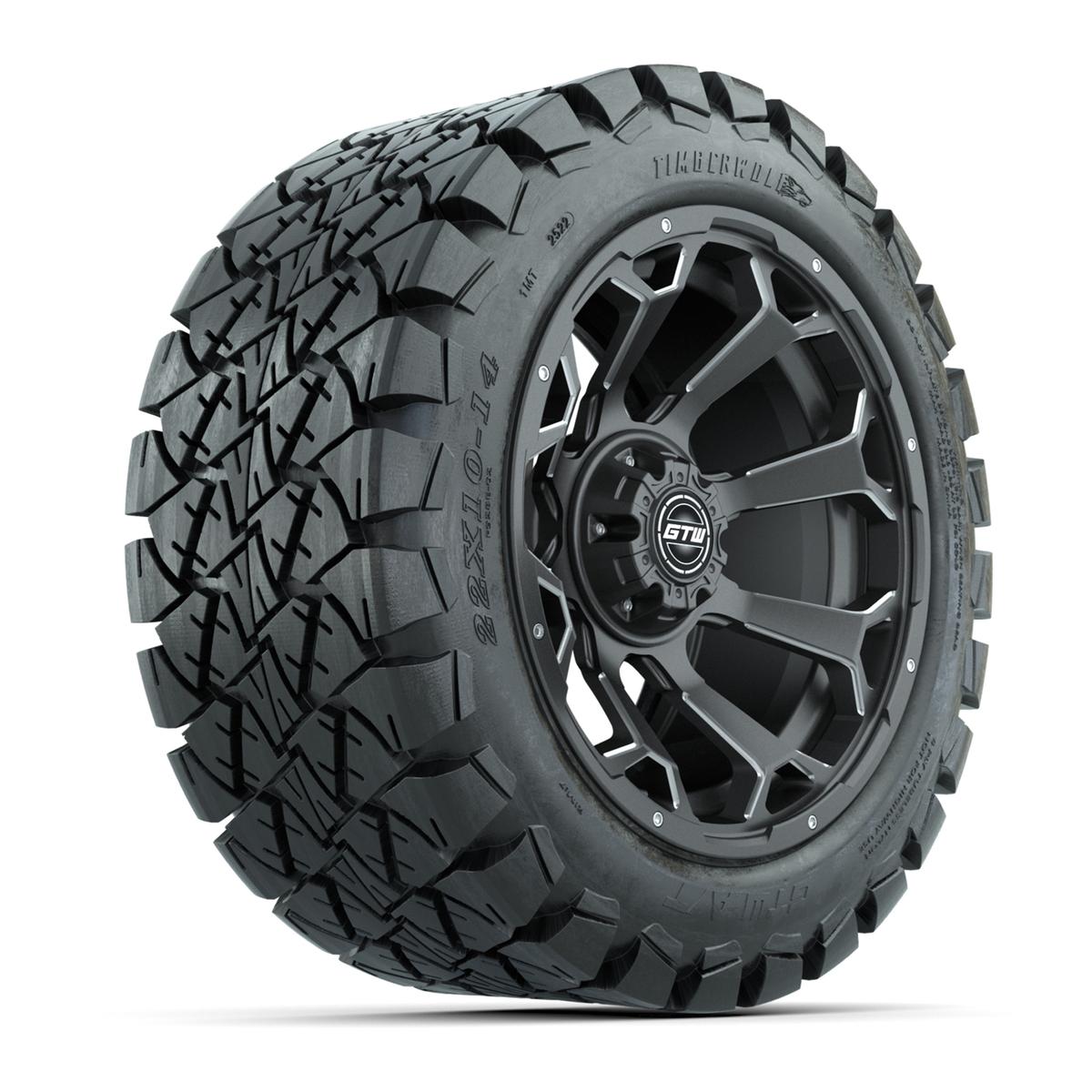 Set of (4) 14 in GTW Raven Wheels with 22x10-14 GTW Timberwolf All-Terrain Tires