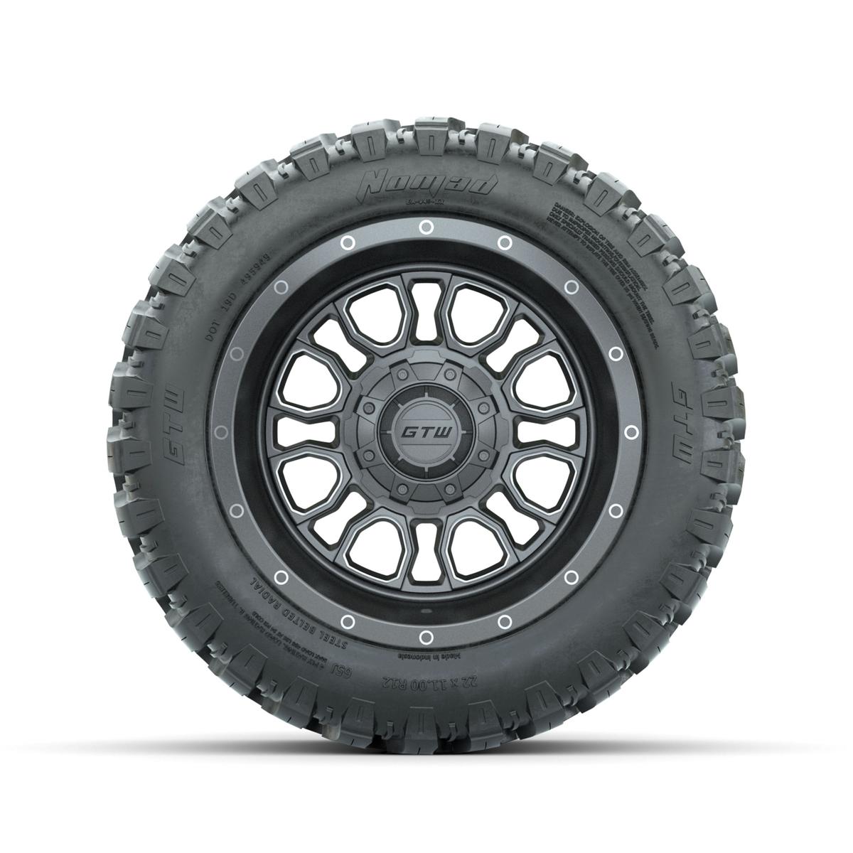 GTW Volt Gunmetal/Machined 12 in Wheels with 22x11-R12 Nomad All Terrain Tires – Full Set