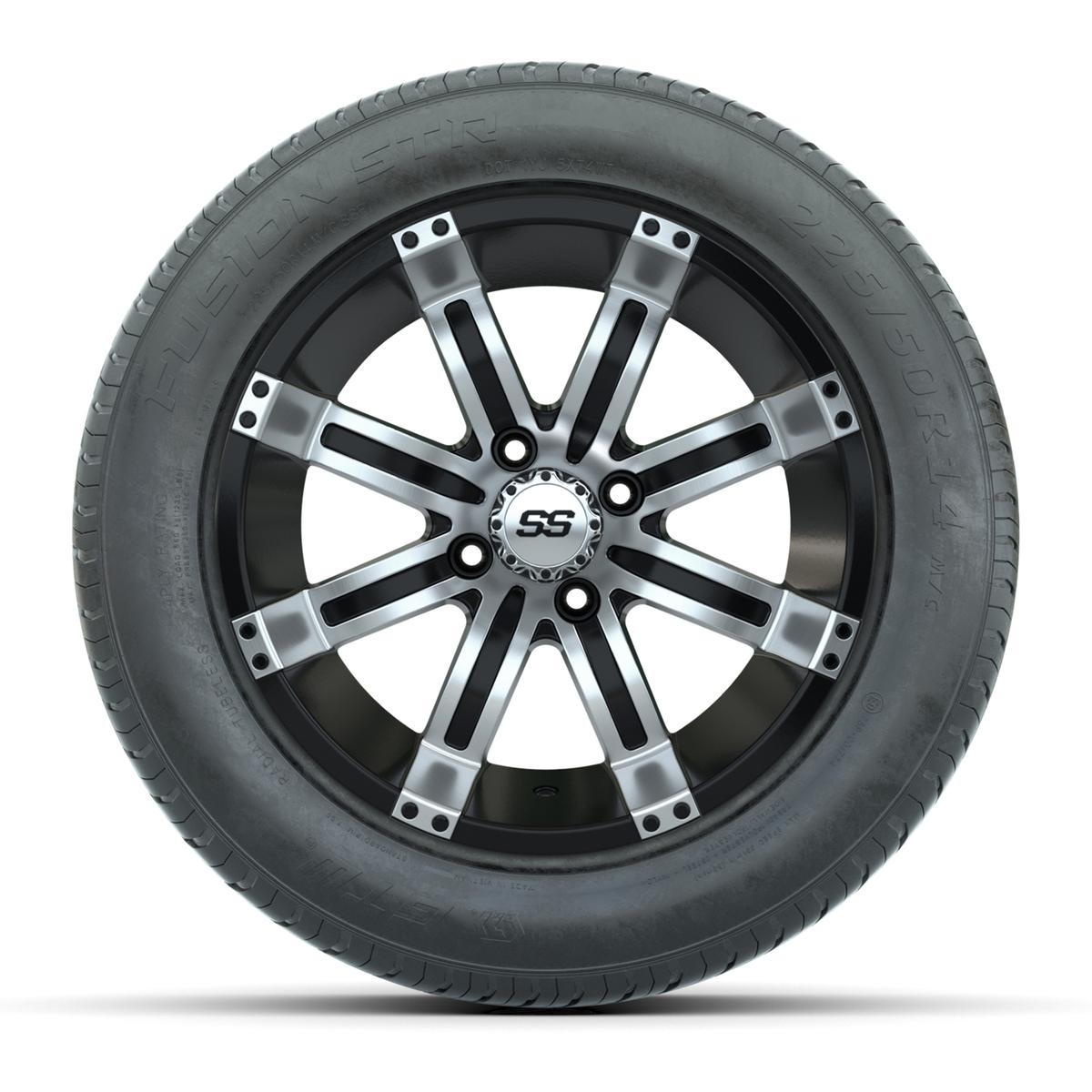 GTW&reg; Tempest Black and Machined 14 in Wheels with 255/50-R14 Fusion STR DOT Approved Street Tires - Full Set