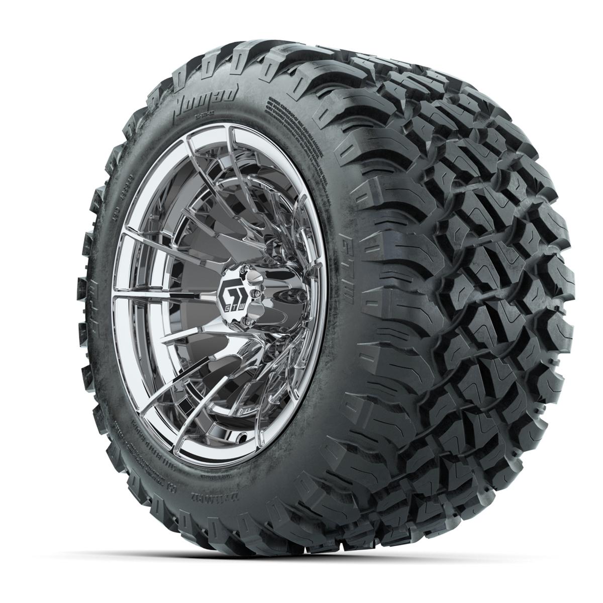 GTW&reg; Boost Chrome 12 in Wheels with 22X11-R12 Nomad Steel Belt Radial All-Terrain Tires – Full Set