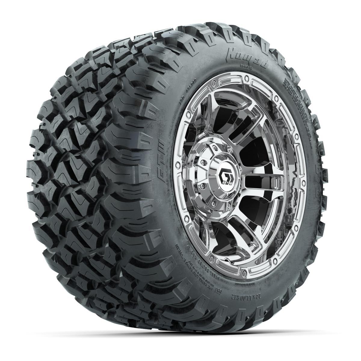 GTW&reg; Shogun Chrome 12 in Wheels with 22X11-R12 Nomad Steel Belt Radial All-Terrain Tires – Full Set