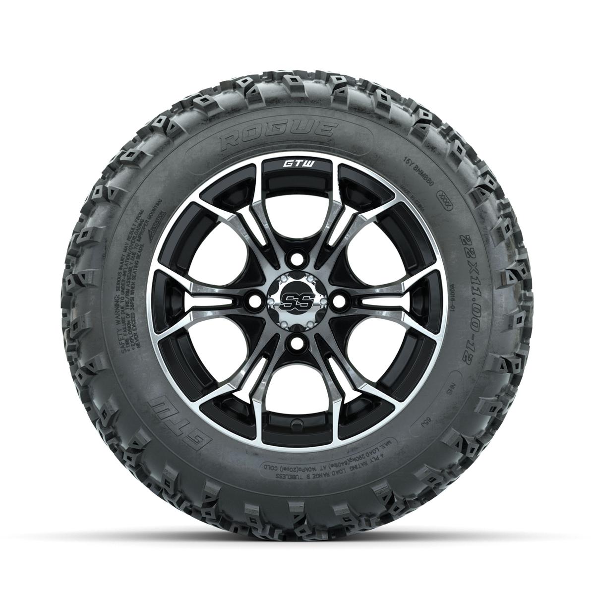 GTW Spyder Machined/Black 12 in Wheels with 22x11.00-12 Rogue All Terrain Tires – Full Set