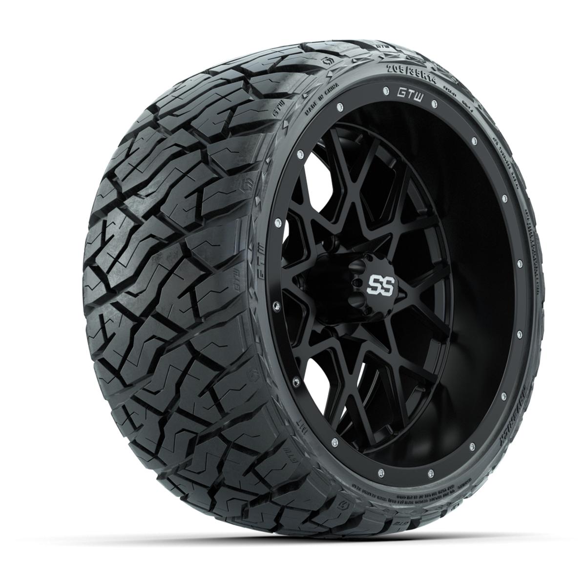 GTW Vortex Matte Black 14 in Wheels with 205/35-R14 Maverick Low-Profile All-Terrain Tires – Full Set