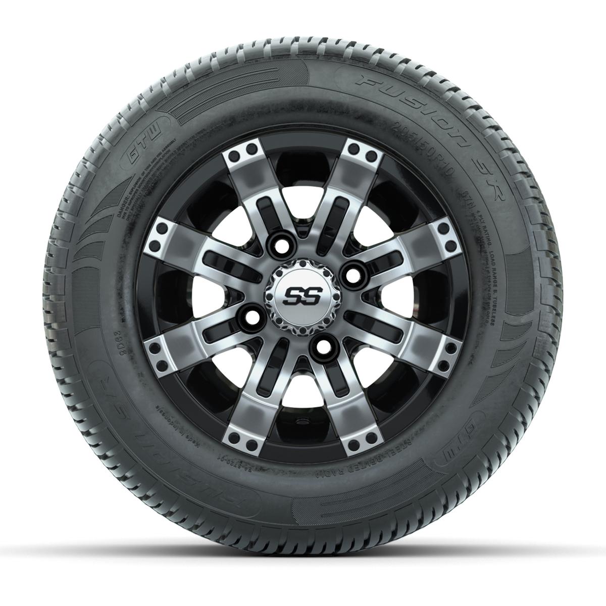 GTW Tempest Black/Machined 10 in Wheels with 205/50-R10 Fusion S/R Radial Steel Belt Street Tires – Full Set