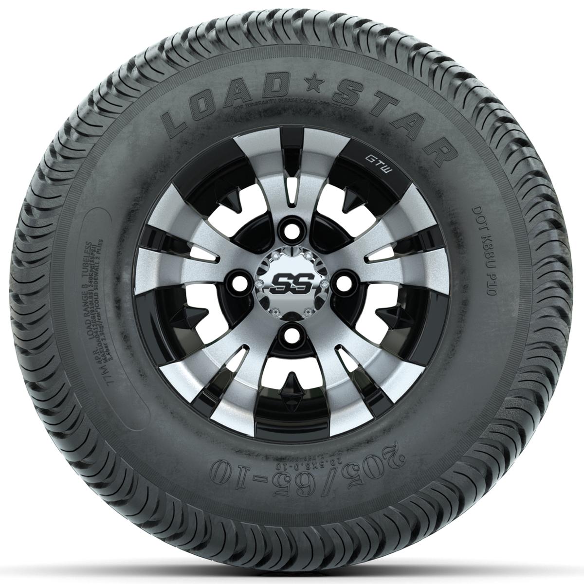 Set of (4) 10 in GTW Vampire Wheels with 205/65-10 Kenda Load Star Tires