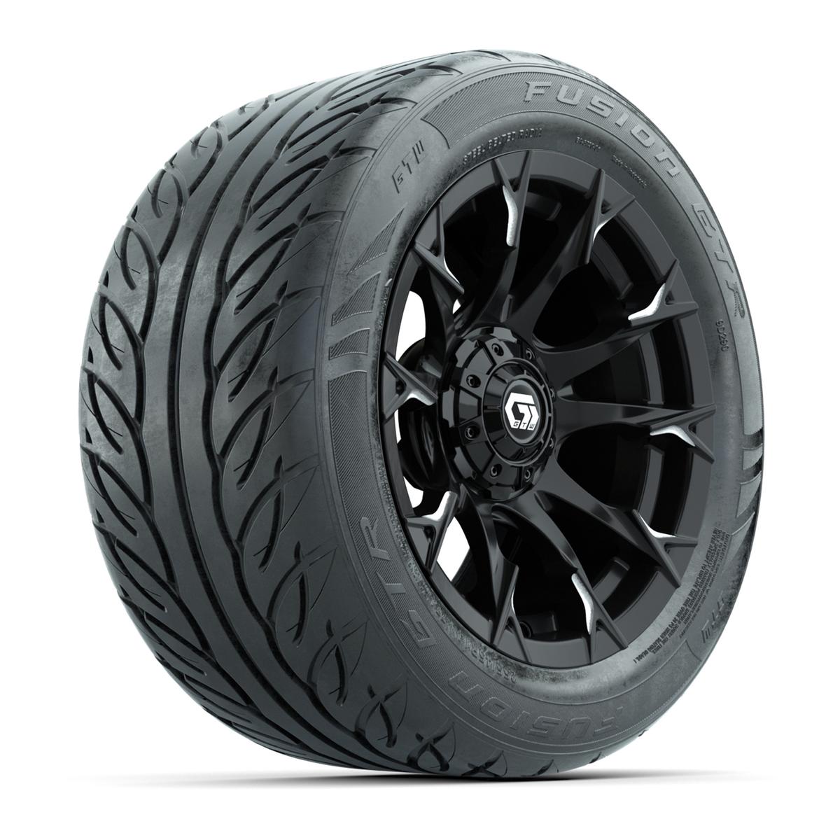 GTW&reg; Diablo Gloss Black/Machined 14 in Wheels with 255/45-R14 Fusion GTR Steel Belt Radial Street Tires – Full Set