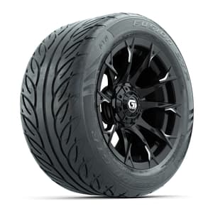 GTW&reg; Diablo Gloss Black/Machined 14 in Wheels with 255/45-R14 Fusion GTR Steel Belt Radial Street Tires – Full Set