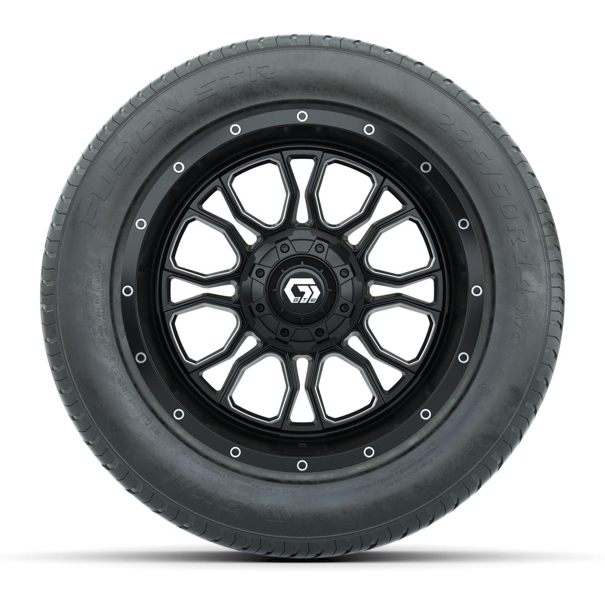 GTW&reg; Volt Black and Machined 14 in Wheels with 255/50-R14 Fusion STR DOT Approved Street Tires - Full Set