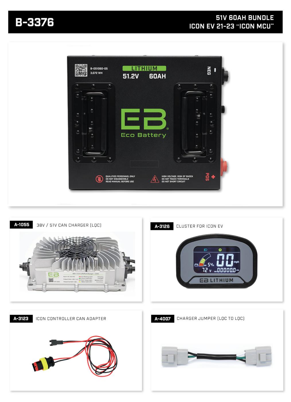 ICON EV 2021-2023 Eco Lithium 51v 60Ah "ICON MCU" Battery Bundle