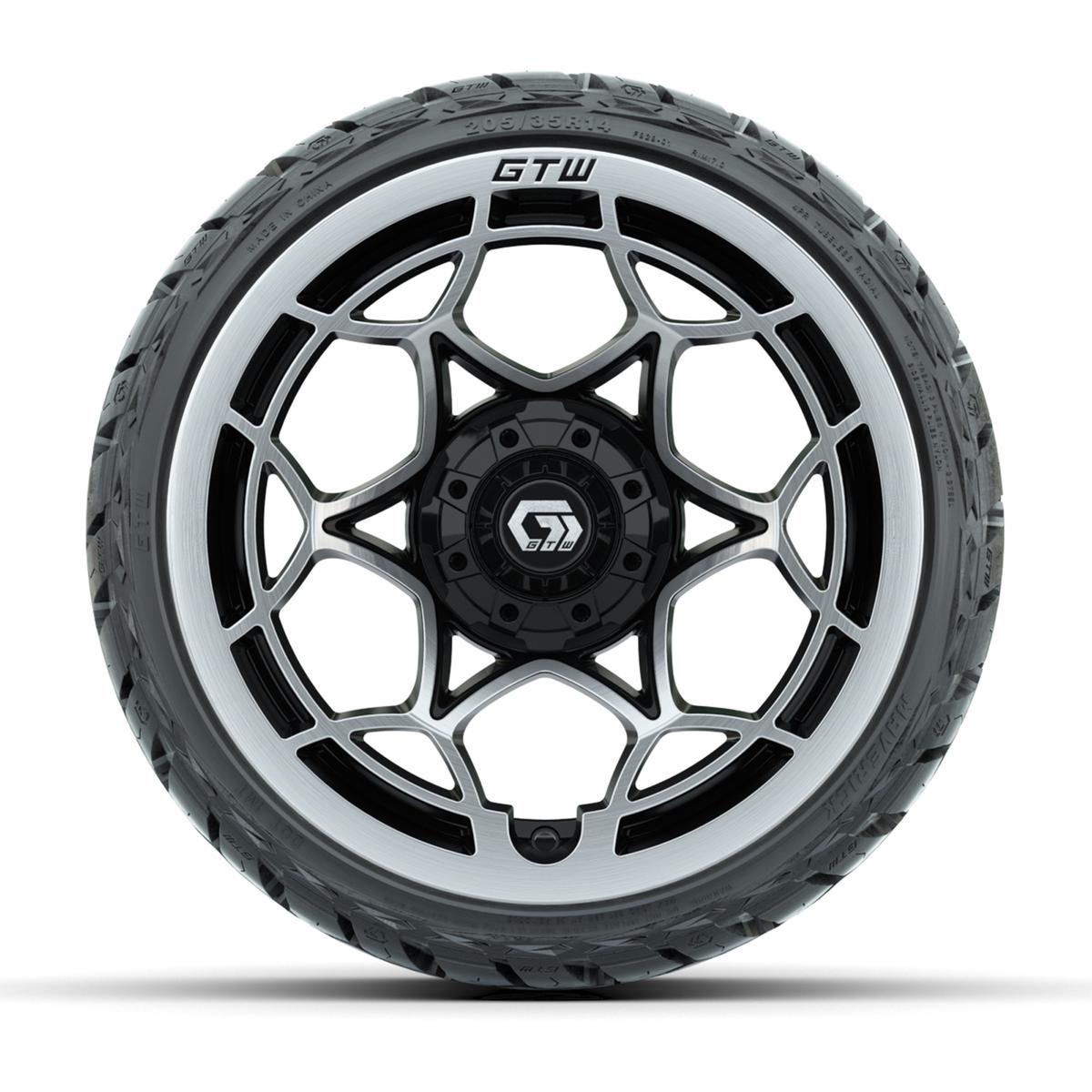 GTW Nexus Gloss Black/Silver 14 in Wheels with 205/35-R14 Maverick Low-Profile All-Terrain Tires – Full Set