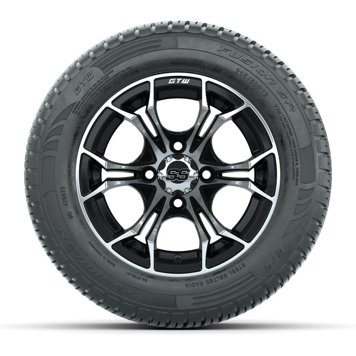 GTW Spyder Machined/Black 12 in Wheels with 215/50-R12 Fusion S/R Street Tires – Full Set