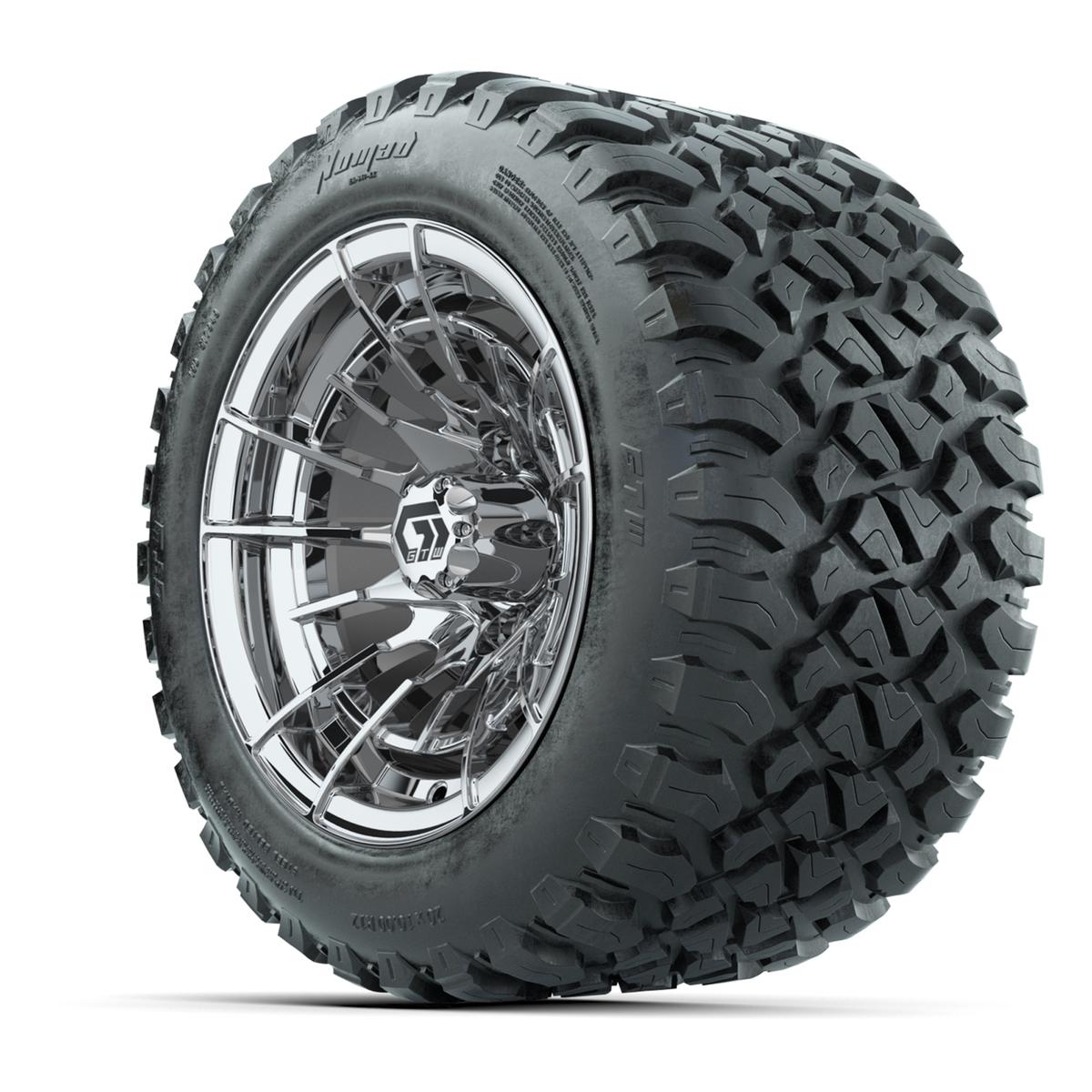GTW&reg; Boost Chrome 12 in Wheels with 20X10-12 Nomad Steel Belt Radial All-Terrain Tires – Full Set