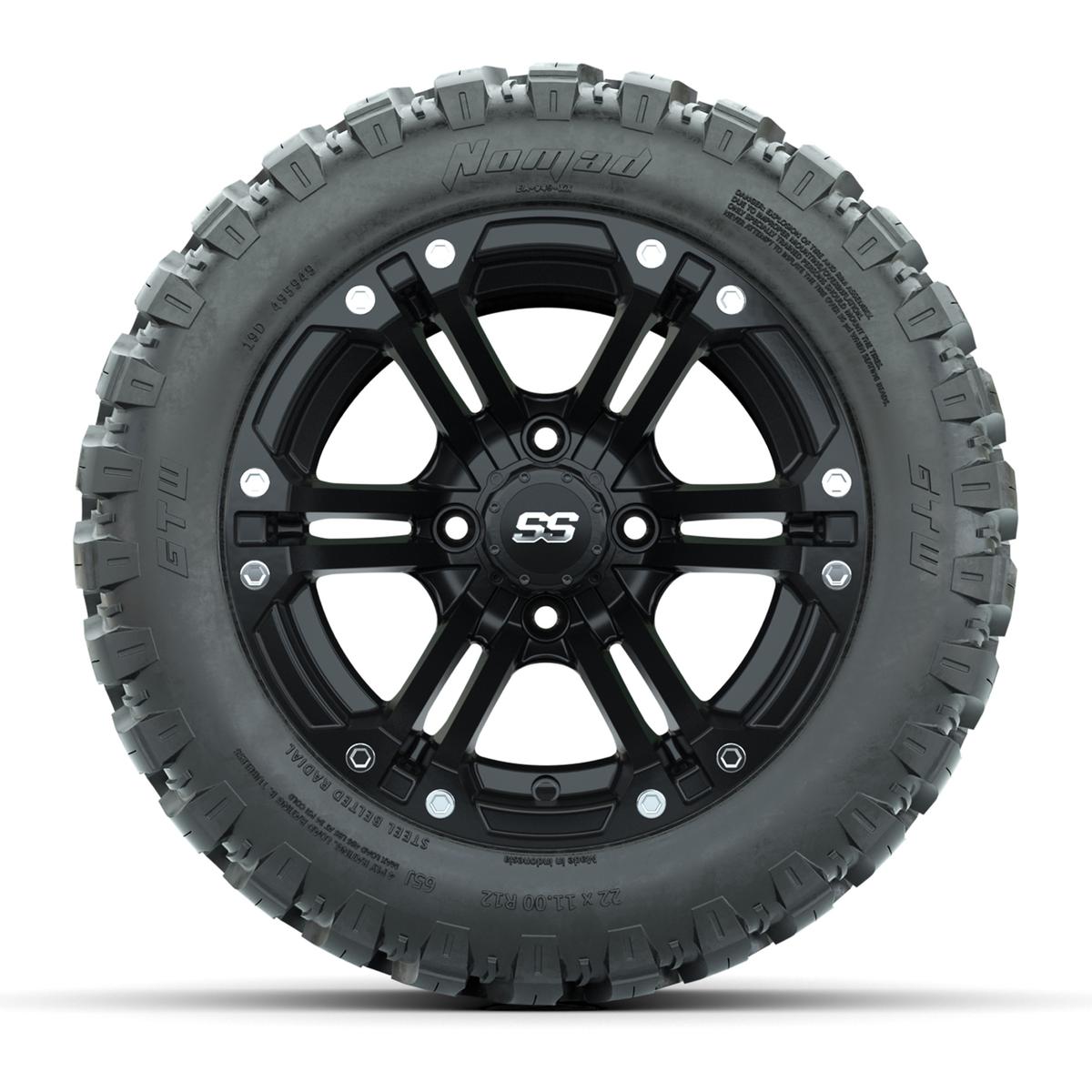 GTW&reg; Specter Matte Black 12 in Wheels with 22X11-R12 Nomad Steel Belt Radial All-Terrain Tires – Full Set