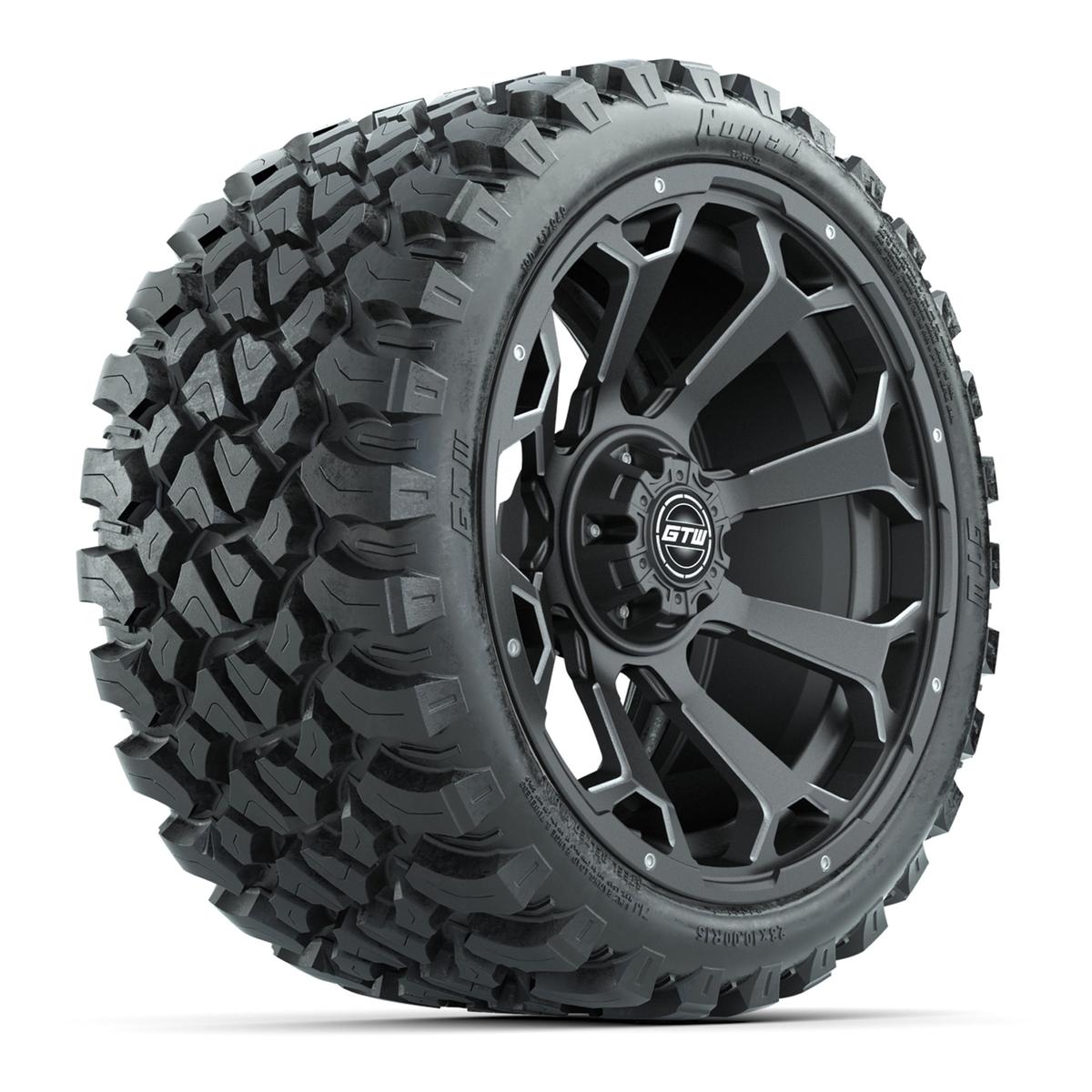 Set of (4) 15&Prime; GTW Raven Matte Gray Wheels with 23x10-R15 Nomad All-Terrain Tires
