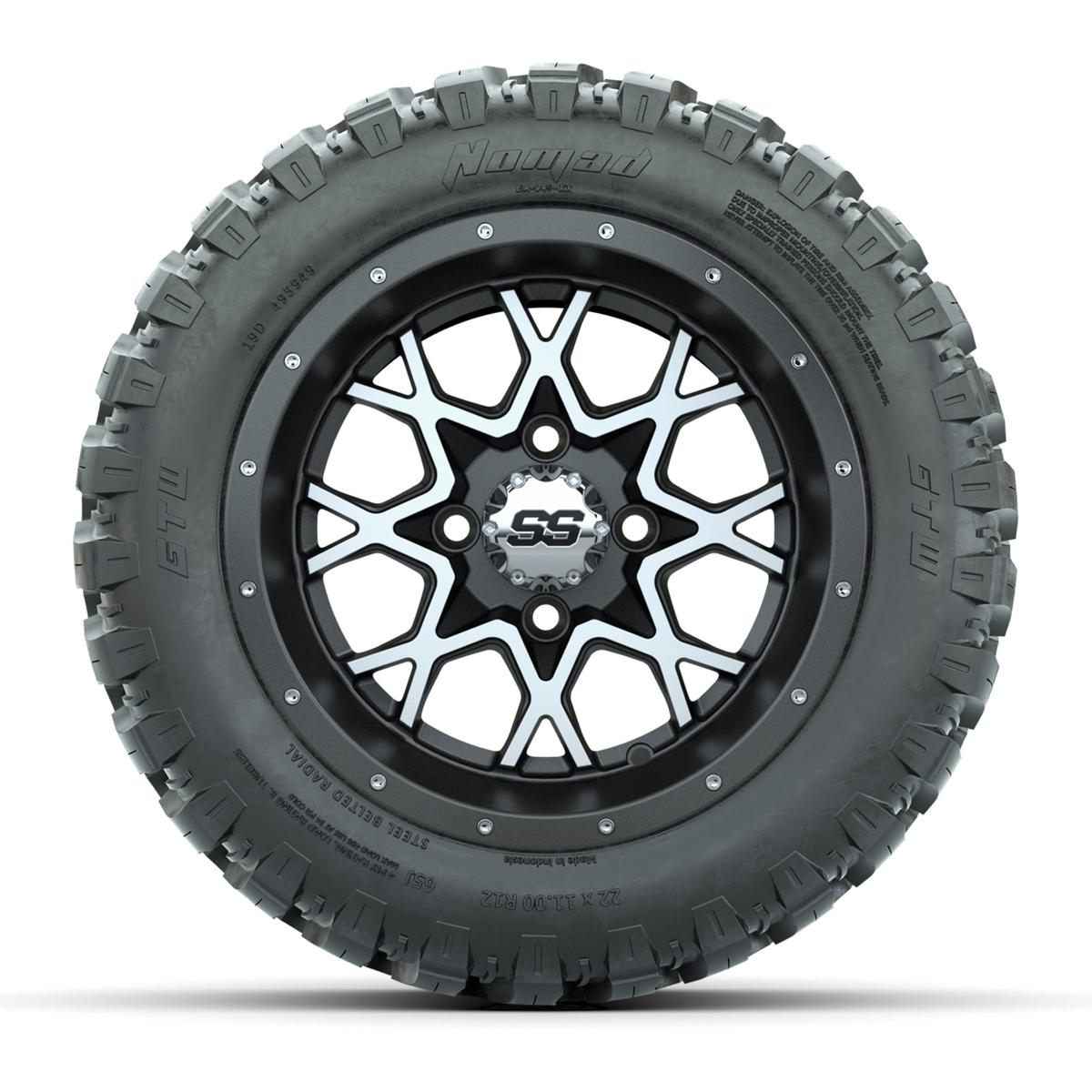 GTW&reg; Vortex 2 Matte Gray/Machined 12 in Wheels with 22X11-R12 Nomad Steel Belt Radial All-Terrain Tires – Full Set