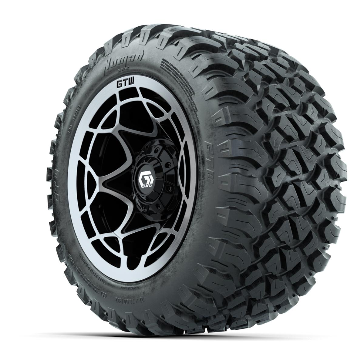 GTW&reg; Nexus Black with Silver Face 12 in Wheels with 22X11-R12 Nomad Steel Belt Radial All-Terrain Tires – Full Set