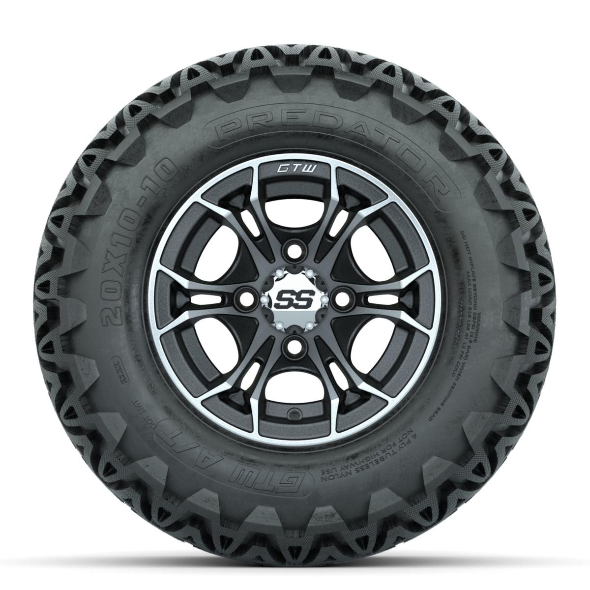 GTW Spyder Machined/Matte Grey 10 in Wheels with 20x10-10 Predator All Terrain Tires – Full Set