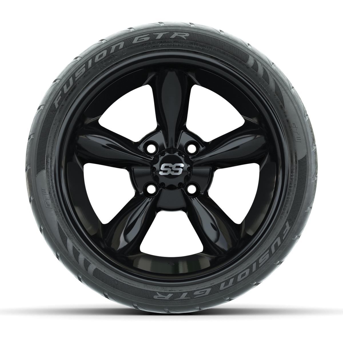 GTW&reg; Godfather Black 14 in Wheels with 205/40-R14 Fusion GTR Steel Belt Radial Street Tires – Full Set