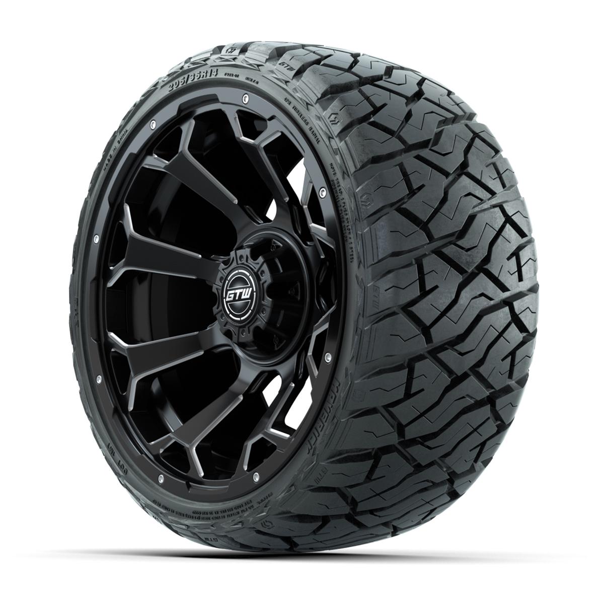 GTW Raven Matte Black 14 in Wheels with 205/35-R14 Maverick Low-Profile All-Terrain Tires – Full Set
